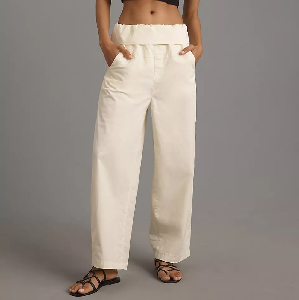 Anthropologie Pilcro Foldover Bowed Belted Wide-Leg Pants Off White XL Relaxed